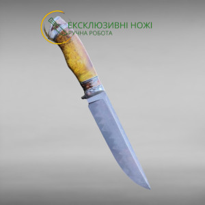 ВЕПР авторський ніж ручної роботи майстра Leo Knife, сталь Х12МФ в обкладках нержавіючого дамаску, 60 HRC